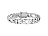 Rhodium Over 14k White Gold 10mm Hand-Polished Figaro Link Bracelet