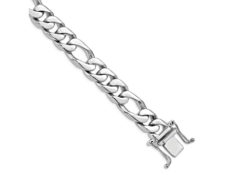 Rhodium Over 14k White Gold 10mm Hand-Polished Figaro Link Bracelet