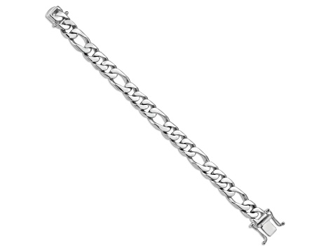 Rhodium Over 14k White Gold 10mm Hand-Polished Figaro Link Bracelet