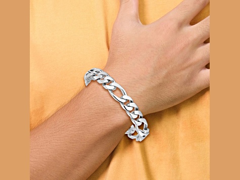 Rhodium Over 14k White Gold 10mm Hand-Polished Figaro Link Bracelet