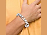 Rhodium Over 14k White Gold 10mm Hand-Polished Figaro Link Bracelet