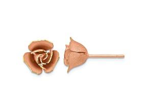 14k Rose Gold Satin Finish and Diamond-Cut 9.2mm Rose Stud Earrings