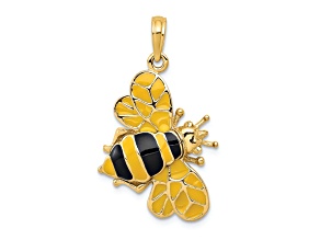 14k Yellow Gold Enameled 3D Multi-color Enamel Bumblebee Pendant