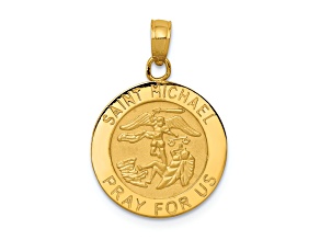 10K Yellow Gold Satin Saint Michael Medal Pendant