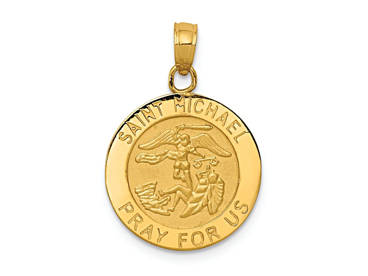 10K Yellow Gold Satin Saint Michael Medal Pendant