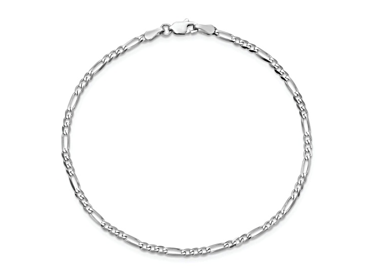 14K White Gold 2.25mm Flat Figaro Chain Bracelet