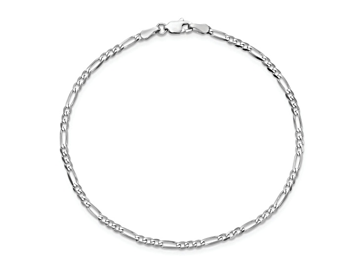 14K White Gold 2.25mm Flat Figaro Chain Bracelet