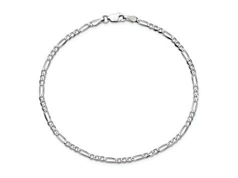 14K White Gold 2.25mm Flat Figaro Chain Bracelet