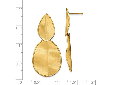 14K Yellow Gold Polished Textured Post Dangle Earrings