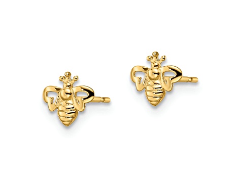 14k Yellow Gold Children's Textured Bumble Bee Stud Earrings