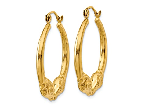 14k Yellow Gold Polished and Textured 1" Ram Hoop Earrings