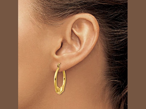 14k Yellow Gold Polished and Textured 1" Ram Hoop Earrings
