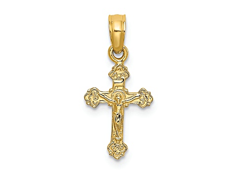 14K Yellow Gold Mini Crucifix with Fancy Tips Charm