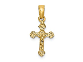 14K Yellow Gold Mini Crucifix with Fancy Tips Charm
