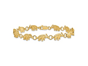 14k Yellow Gold Diamond-cut Small Elephants with Raised Trunks Link Bracelet