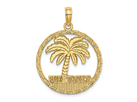 14k Yellow Gold Textured PUERTO RICO Palm Tree Charm