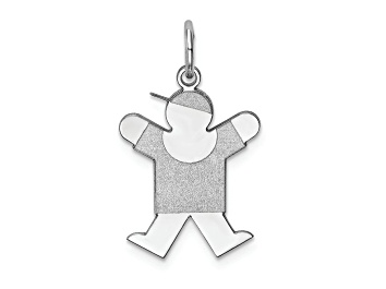 Picture of Rhodium Over 14k White Gold Satin Boy with Cap on Right Charm