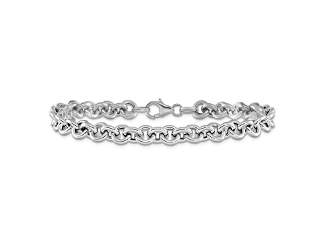 Rhodium Over 14k White Gold 6.5mm Polished Fancy Rolo Link Bracelet ...