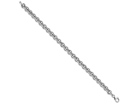 Rhodium Over 14k White Gold 6.5mm Polished Fancy Rolo Link Bracelet ...