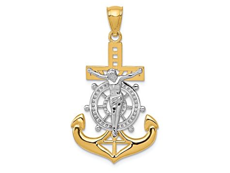 14K Yellow Gold with Rhodium Polished Mariners Crucifix Pendant