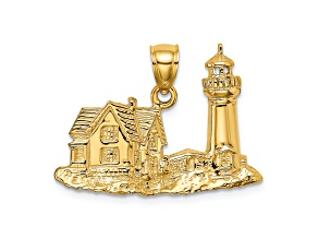 14k Yellow Gold 2D Textured Nubble Lighthouse Charm