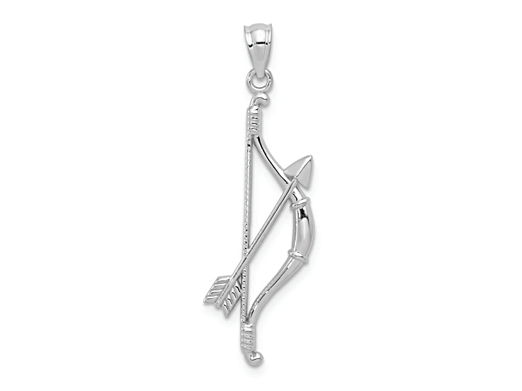 Rhodium Over 14k White Gold Polished and Textured Bow and Arrow Pendant