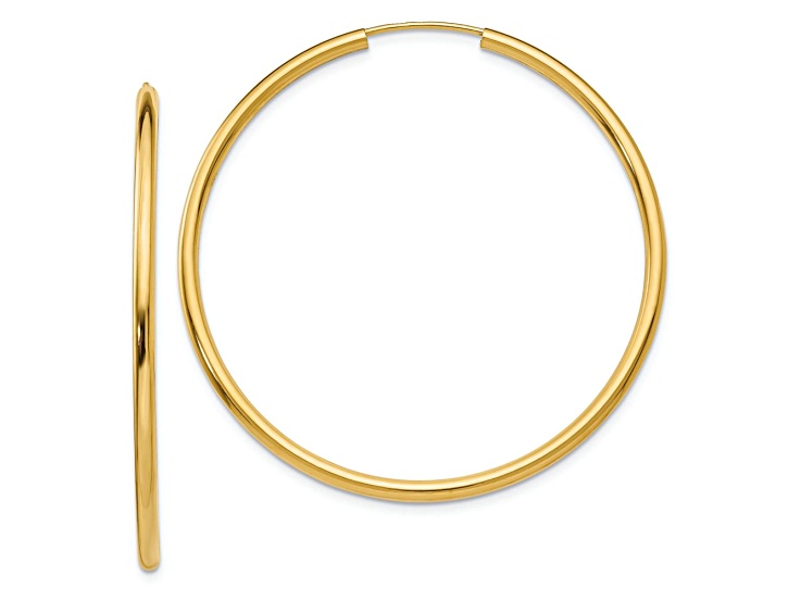 14k Yellow Gold Polished 1 3/4" Round Endless Hoop Earrings