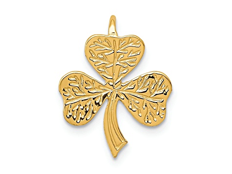 14k Yellow Gold Polished and Textured Shamrock Chain Slide