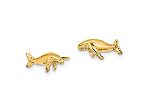 14k Yellow Gold Whale Stud Earrings