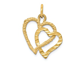14k Yellow Gold Polished and Textured Double Heart Pendant