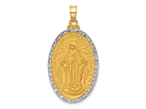 14k Two-tone Gold Satin Miraculous Medal Oval Pendant