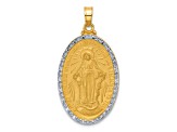 14k Two-tone Gold Satin Miraculous Medal Oval Pendant