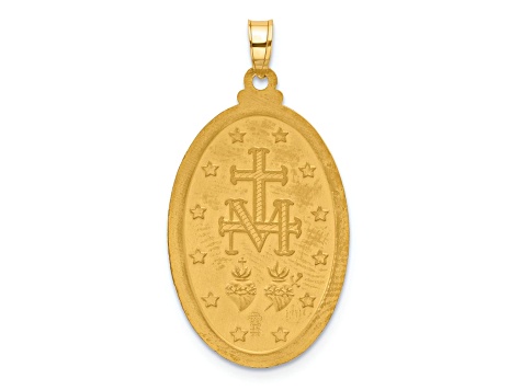 14k Two-tone Gold Satin Miraculous Medal Oval Pendant