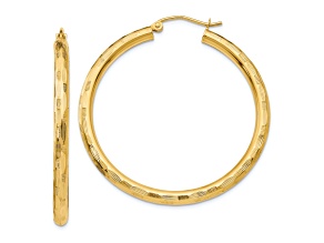14K Yellow Gold Diamond-Cut 1 9/16" Hoop Earrings