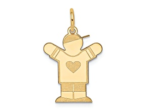 14k Yellow Gold Satin Small Boy with Hat and Heart Charm