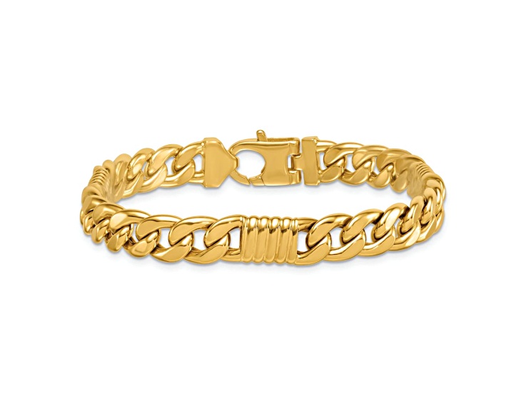 14K Yellow Gold Polished Fancy Curb Chain 8.75mm Men's Bracelet