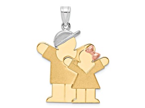 14k Yellow Gold, 14k White Gold and 14k Rose Gold Satin Big Boy and Little Girl Charm