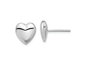 Rhodium Over 14k White Gold Polished Puffed Heart Stud Earrings
