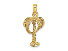 14k Yellow Gold 2D Textured Palm Tree with Coconuts Charm
