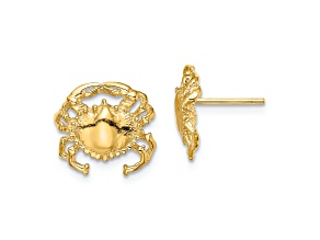 14k Yellow Gold Textured and Polished 2D Crab Stud Earrings