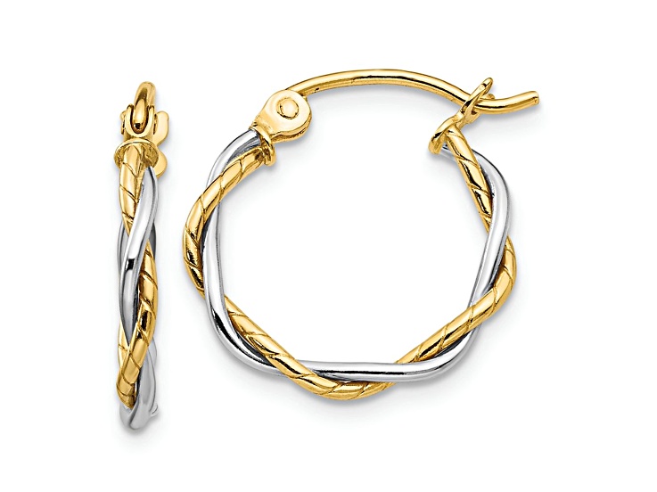 14k Yellow Gold and 14k White Gold 1/2" Polished Twisted Hoop Earrings