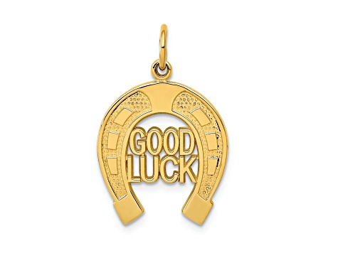 14k Yellow Gold Textured Horseshoe Good Luck Pendant