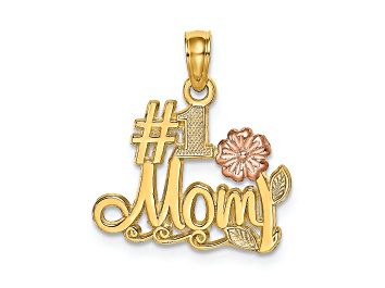 Picture of 14K Two-Tone Number 1 MOM Script with Flower Charm