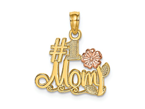 14K Two-Tone Number 1 MOM Script with Flower Charm