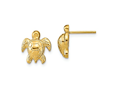 14k Yellow Gold Textured Turtle Stud Earrings