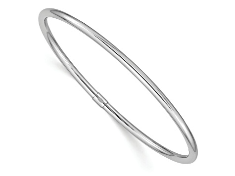 Rhodium Over 14k White Gold 3mm Polished Round Tube Slip-on Bangle