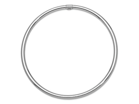 Rhodium Over 14k White Gold 3mm Polished Round Tube Slip-on Bangle