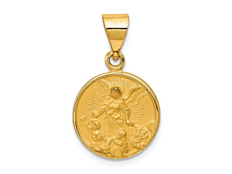 18K Yellow Gold Guardian Angel Medal Pendant
