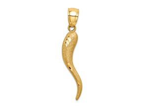 14k Yellow Gold Solid Diamond-cut Italian Horn Pendant