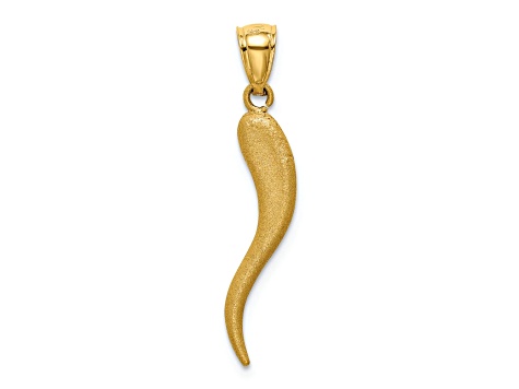 14k Yellow Gold Solid Diamond-cut Italian Horn Pendant